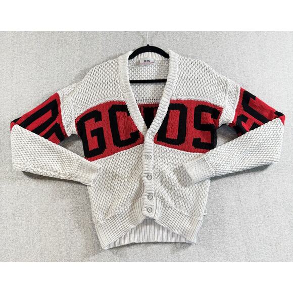 GCDS Sweater Womens Small White Red Black Knit Logo Cardigan Made Italy Designer - Picture 1 of 16